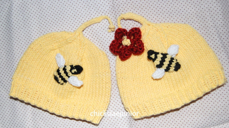 Fab Fall Fashion Two Bumble bees cotton seamless hats twins boys girls removable flower, Newborn-3 months ,  ships in 3 days.  photo prop