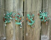 Banner / Garland / Handpainted Wooden Flowers /Turquoise Orange Black White Colors
