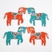 Wooden Handpainted Dale Horse Ornaments / Garland / Banner / Orange Turquoise