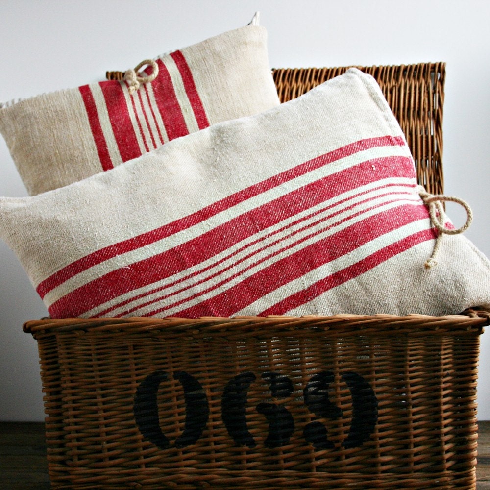 Pair of Pillows from Antique European Grain Sack