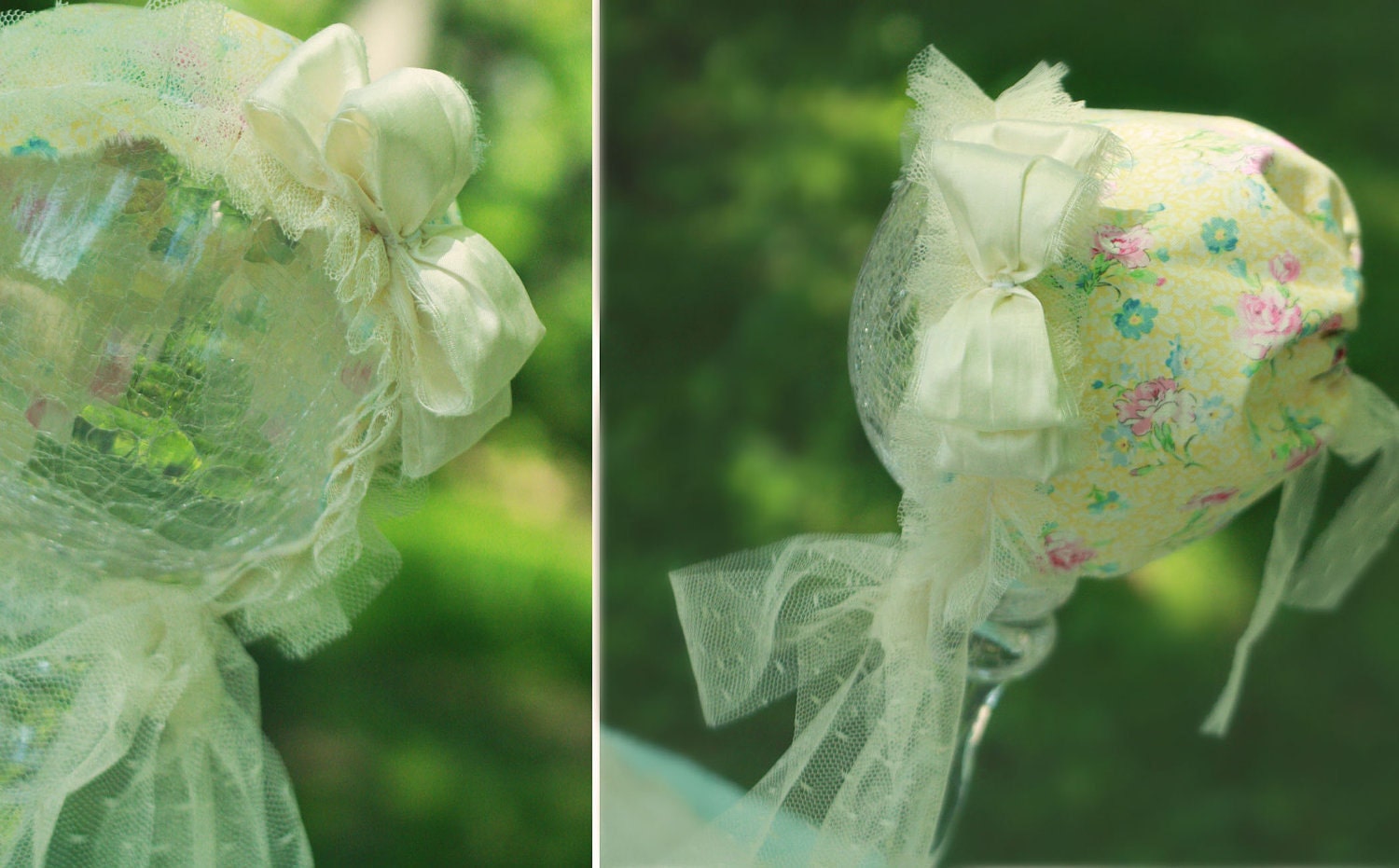 Photo Prop Fabric Bonnet - Vintage Bonnet with Lace Trim and Long Ties - Light Yellow and Pink hat with Floral Print