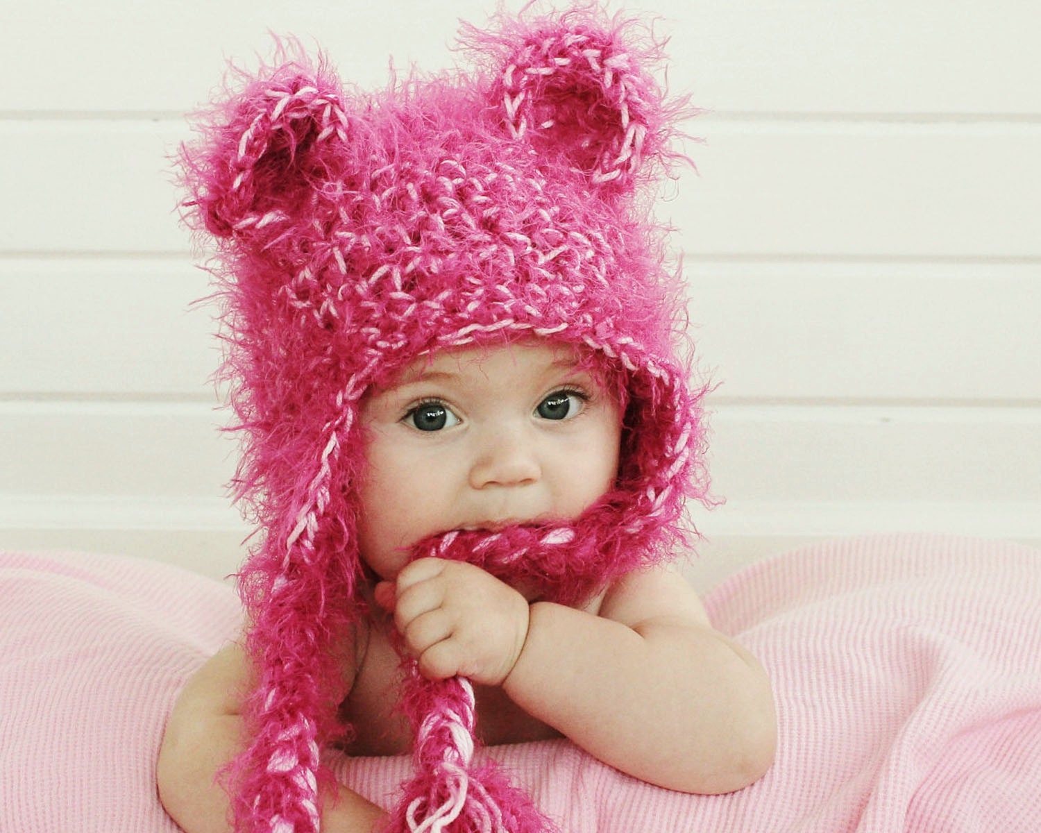 Pink Fuzzy Bear Hat - Choose size 0-3 Months, 3-6 Months, 6-12 Months