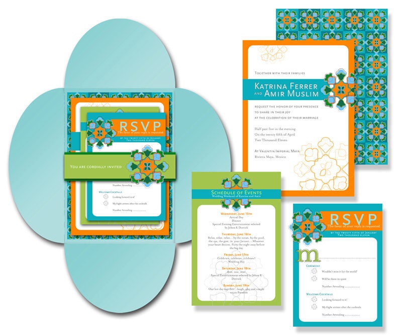 The Sylvia: Modern Mexican Tile Wedding Invitation