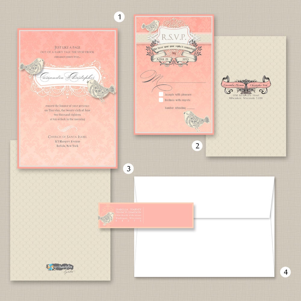 theCassandra Damask Inspired Wedding Invitation