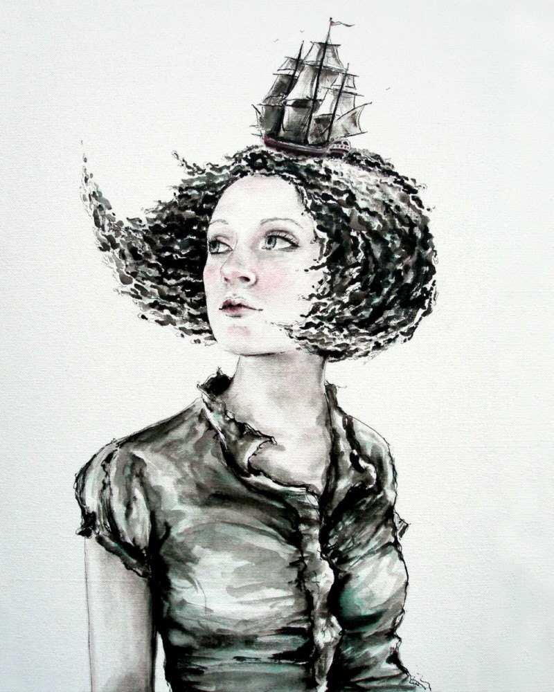Secrets of the Sea -- signed (8x10) Print of an Original Ink and Acrylic Painting -- PalePreoccupation