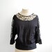 The Emerson- Vintage Antique Early 1900s Victorian Steampunk Noir Black Silk Peek A Boo Lace Embroidered Bell Sleeves Shirt Top Blouse Plus Size XL 2X