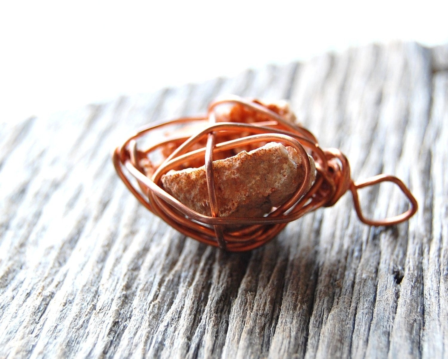 geode wirewrapped in copper, pendant