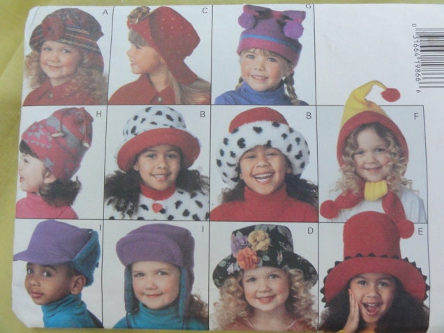1994 Unisex Children's Hats - Butterick Sewing Pattern 3592- UNCUT 20-21 inches