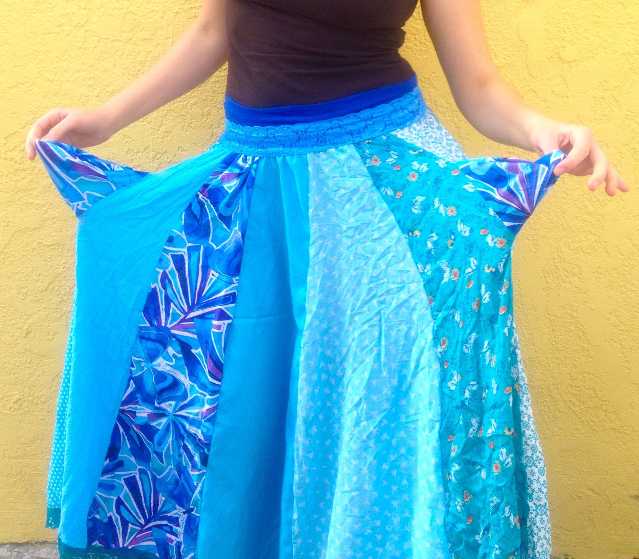 LAST SKIRT - Blue gypsy patchwork skirt