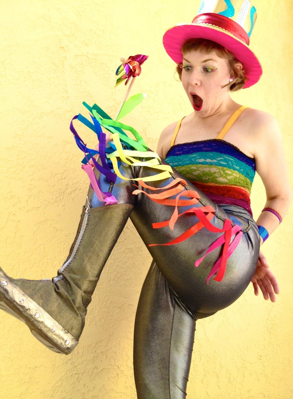 Robot Cowboy pants with Rainbow Fringe