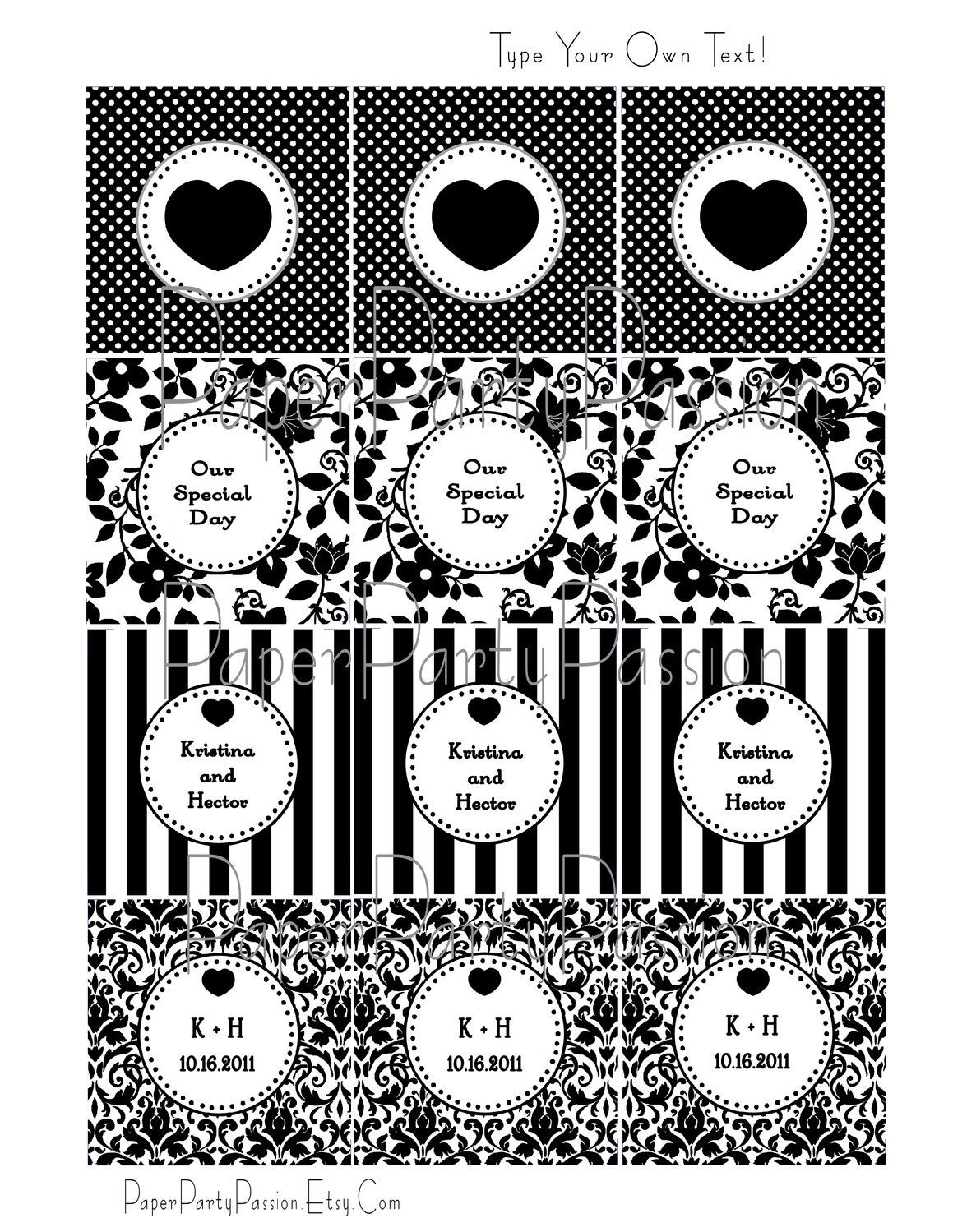 Black and White Square or Circle Labels or Tags-EDITABLE and PRINTABLE, PDF Files-You Type Your Own Text