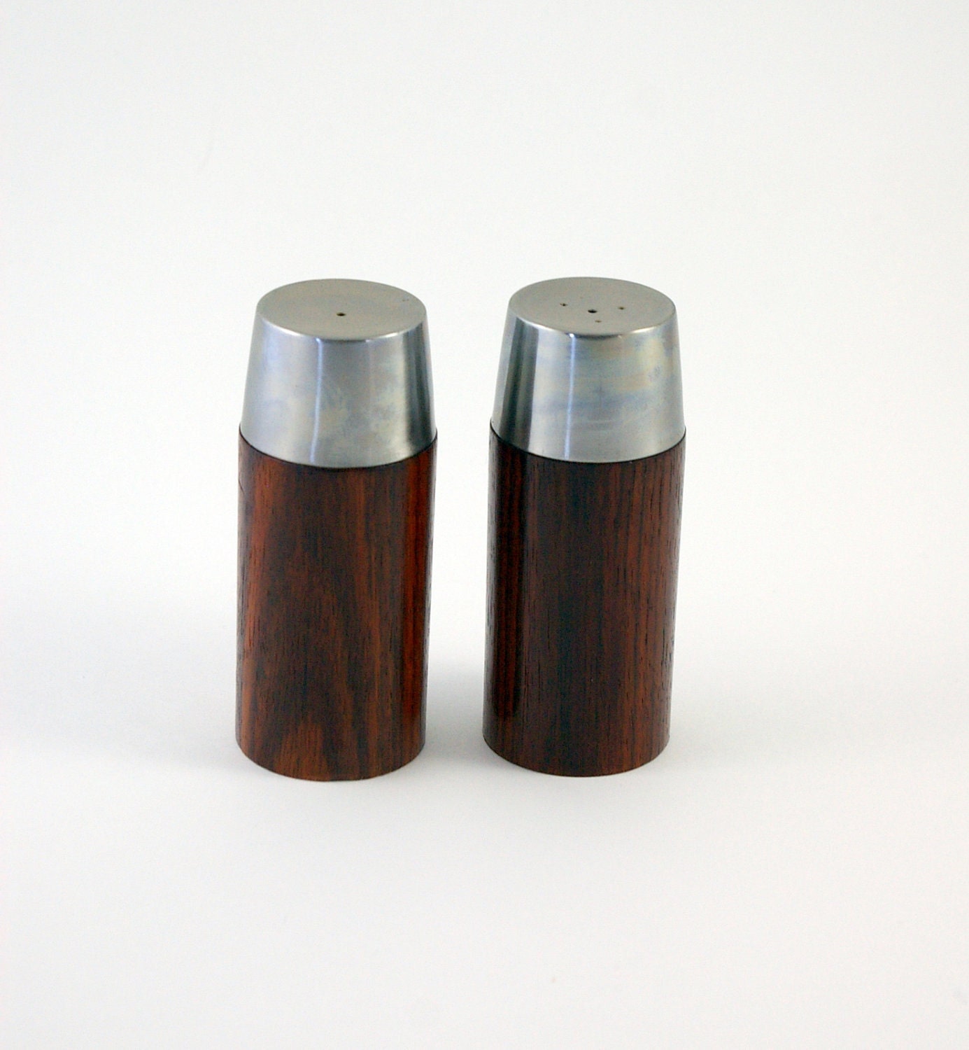 Rosewood and Stainless Steel Salt and Pepper Shakers - Danish Modern