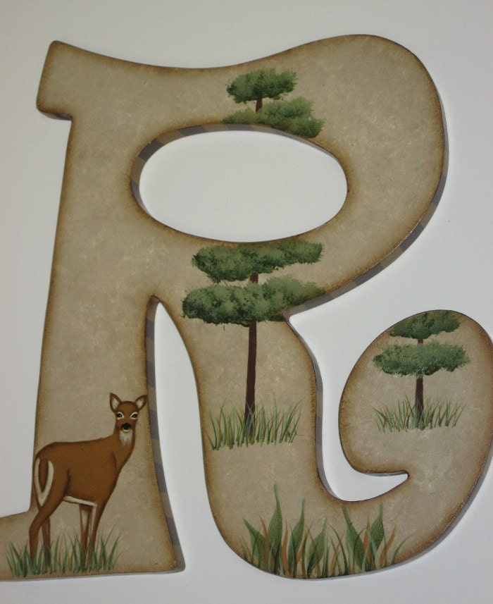 CAMO Hunting Buck and Doe Theme Hand Painted Wall Letters to match with Crib Bedding Set  Wooden Letters