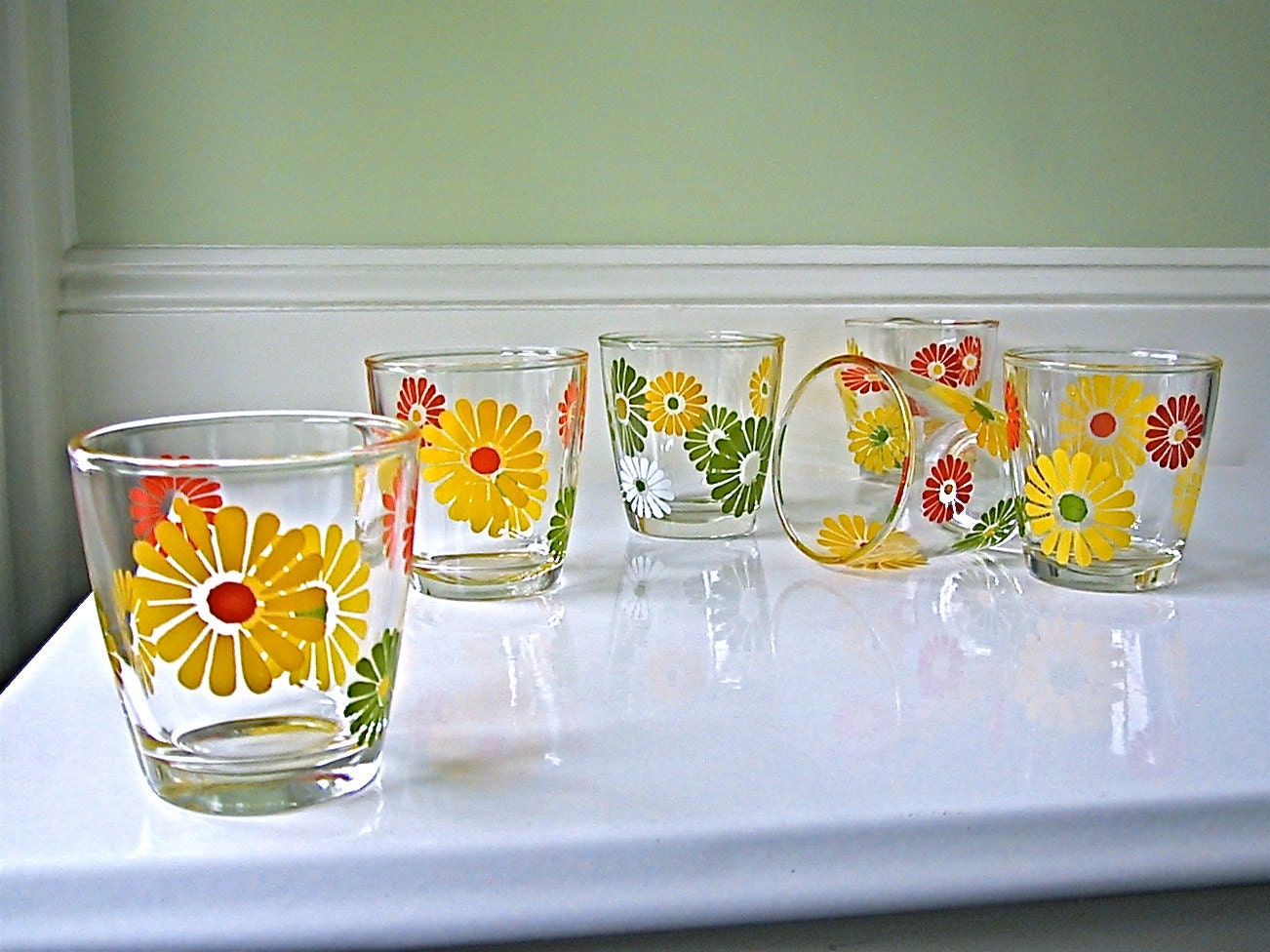 Vintage Flower Power Sour Cream glasses