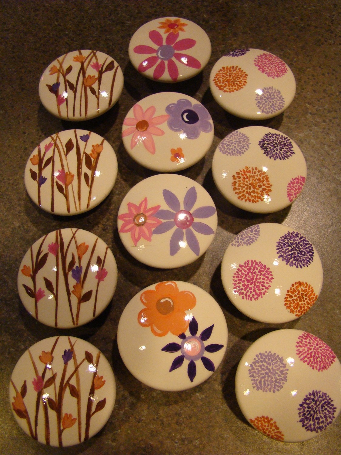 Set of 12 Handpainted Wood 2 inch Drawer Knob/Pull/Handle