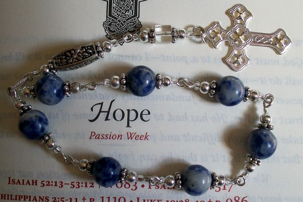 Ecumenical / Anglican Prayer Beads / Chaplet - Denim Blue Lapis, Silver