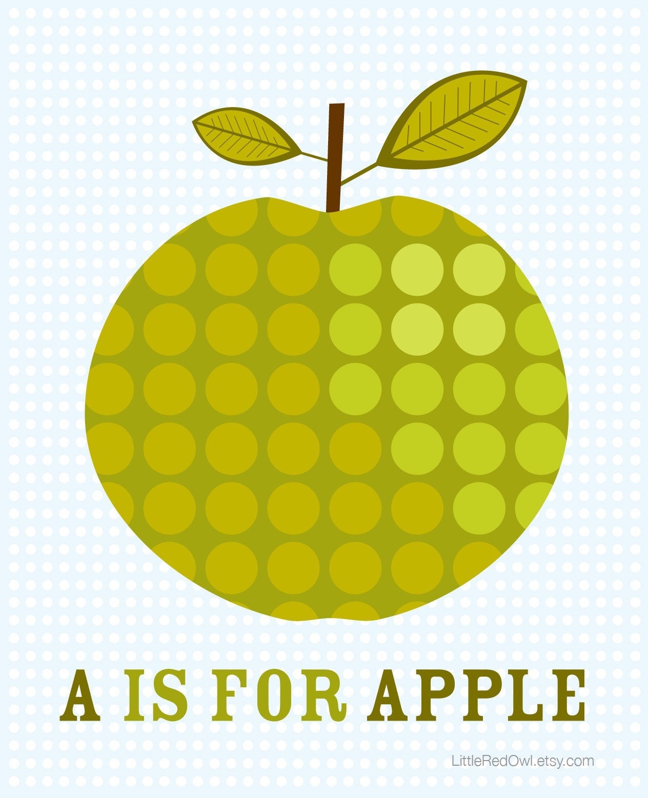 A is for Apple Green - an original Little Red Owl illustration
