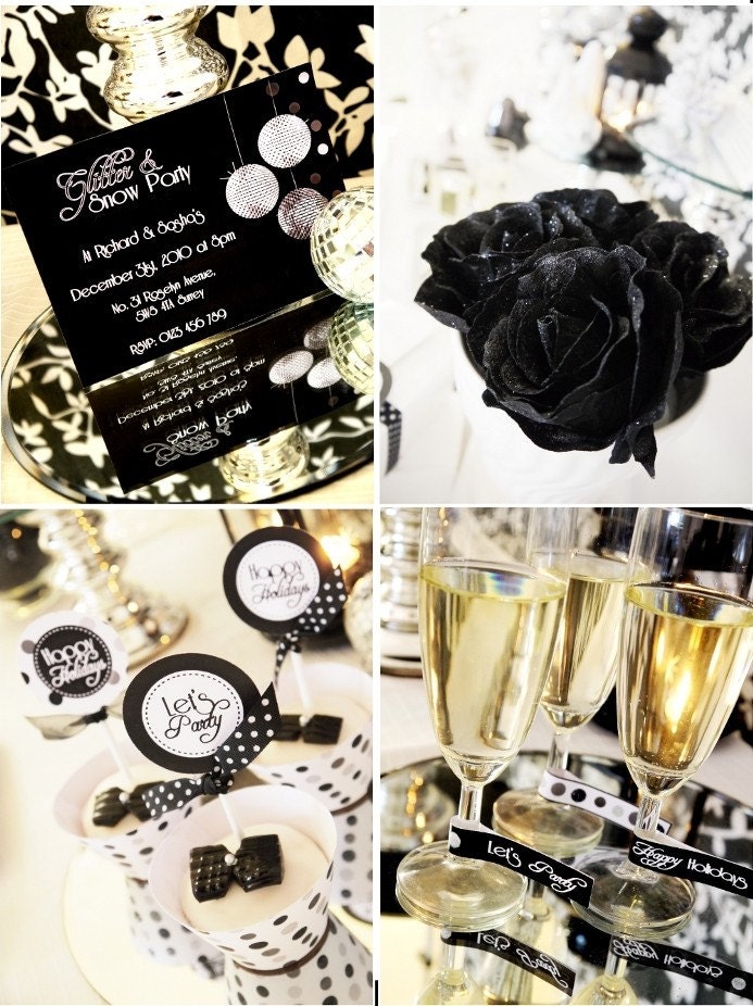 HALF PRICE - NEW Glitter and Snow  Holiday Collection - Printable Party with Customizable Templates