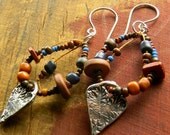 Heart Charm Earrings Sterling Silver Hoop Bohemian Tribal OOAK