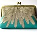 Chrysanthemum  silk lined aqua floral clutch, Bag Noir, Bridesmaid clutch, Weddings bride formal clutch purse