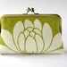 Chartreuse Lotus in silk lining floral clutch purse by Bag Noir, Bridesmaid clutch, Weddings bride formal clutch purse