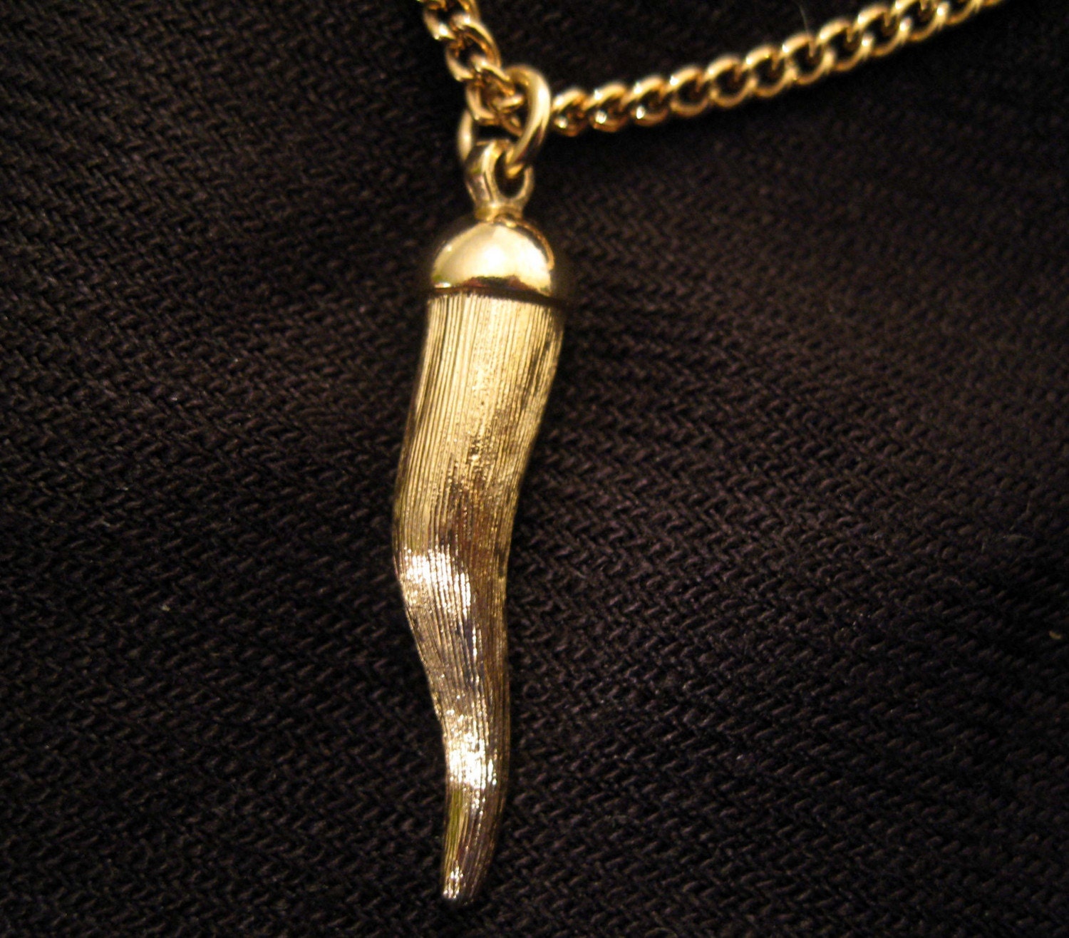 Vintage 1970s Mens Gold Tone Italian Horn Pendant by VintageByEmma