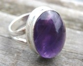 Amethyst Ring . Sterling Silver . Purple Violet . US Size 8 - 8.75