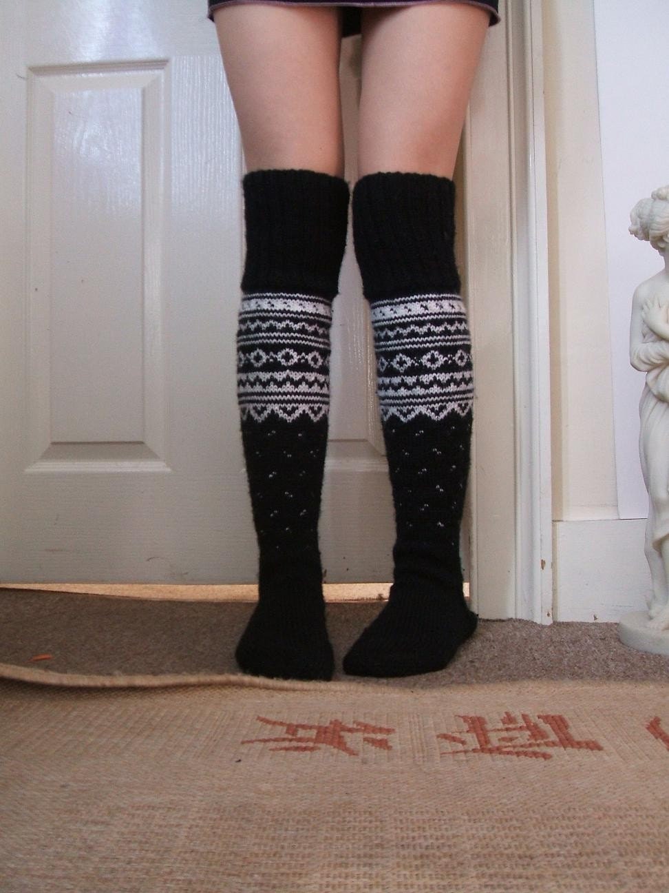 Long Above the Knee Black Scandinavian Socks Christmas Winter Fashion