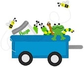 Boutique Machine Applique Embroidery BUGS TOADS and FROGS wagon