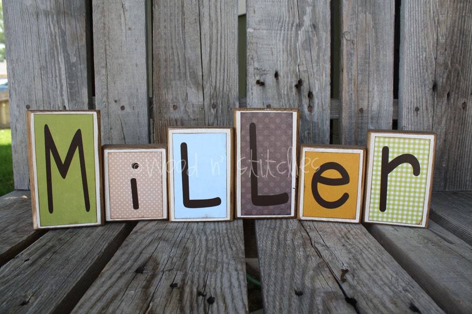6 piece Personalized Name Wood Block Set . . . great for wedding home decor primitive gift personalized wood sign
