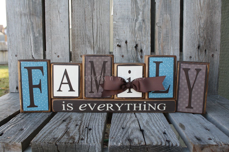 Family is everything Home Wood Block Set Gift Seasonal Wedding Birthday Personalized Unique Decor