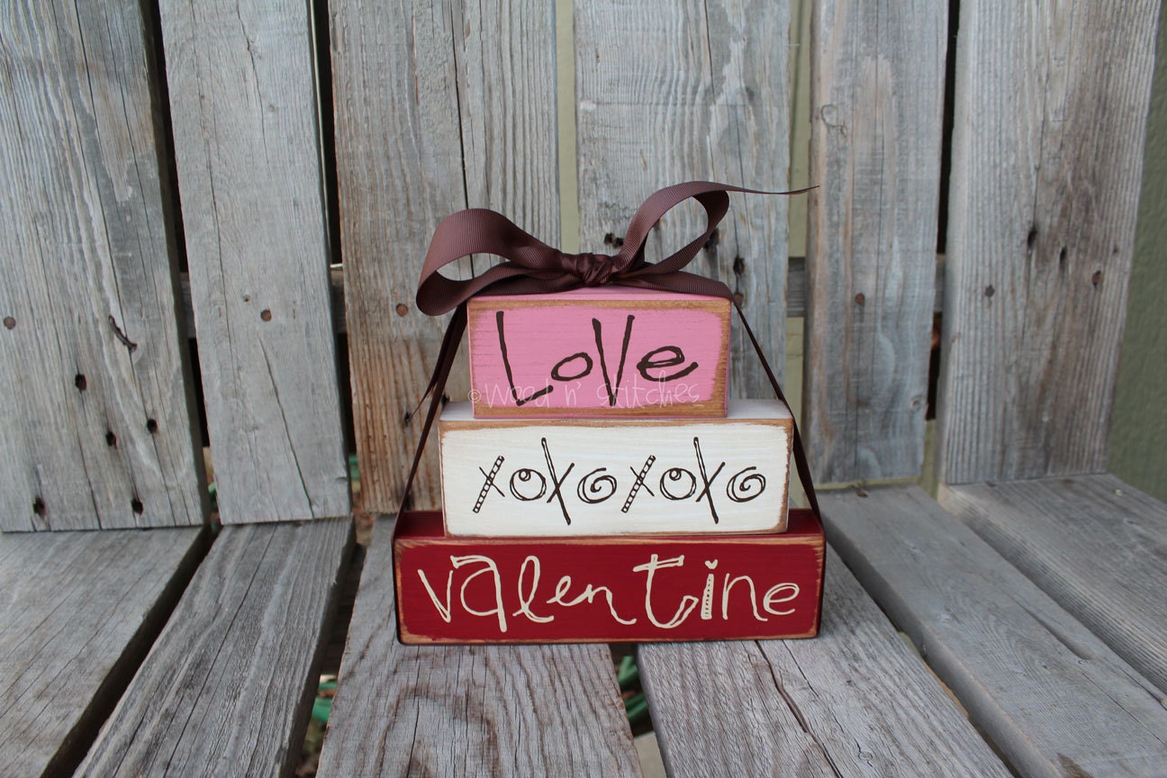 Valentines day decor . . . Love and XOXOXO . . . Valentine's Wood Block Stacker Gift Home Seasonal Personalized Block Decor