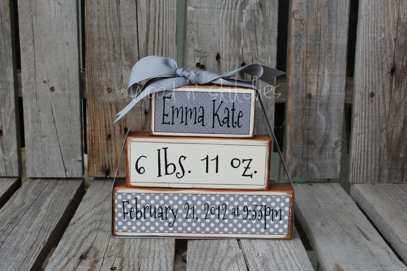 Personalized Name Date kids baby girl boy birth announcement Wood Stacker block set wedding family nursery y kids room  gift