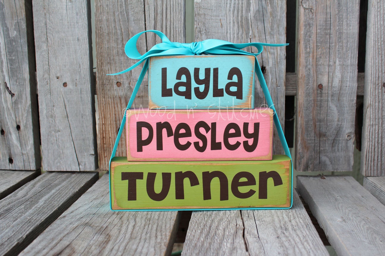 Personalized Name Wood Stacker block set wedding family nursery baby kids room birthday gift home decor primitive personalized block set