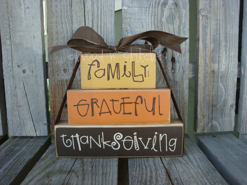 Fall Autumn Thanksgiving  "Family Grateful Thanksgiving" Stacker Wood Block Set Primitive Fall Autumn Thanksgiving Gift Country Wood Sign