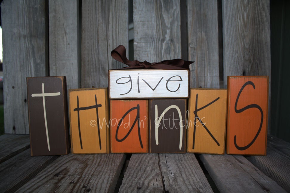 Give Thanks wood block primitive set . . .  fall autumn thanksgiving seasonal decor wood block set