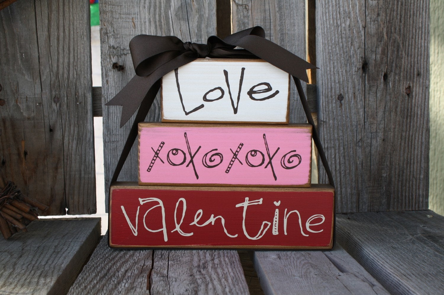 Love and XOXOXO . . . Valentine's Wood Block Stacker Gift Home Seasonal Personalized Block Decor