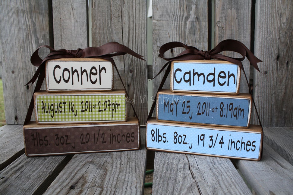Personalized Name Stacker Baby boy girl birth family primitive blocks wood custom nursery kids room gift shower wedding