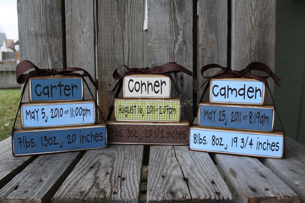 Personalized Name Stacker Baby boy girl birth family primitive blocks wood custom nursery kids room gift shower wedding