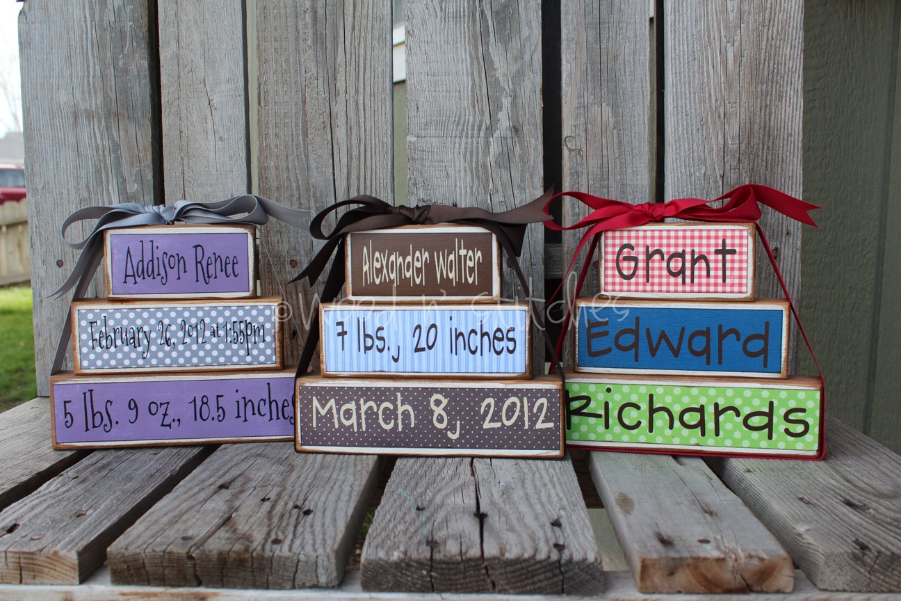 Personalized Name Date kids baby girl boy birth announcement Wood Stacker block set wedding family nursery y kids room  gift