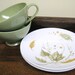 Melmac Melamine Texas Ware Vintage Tea Cup and Saucer, Avocado Green, Autumn Leaves