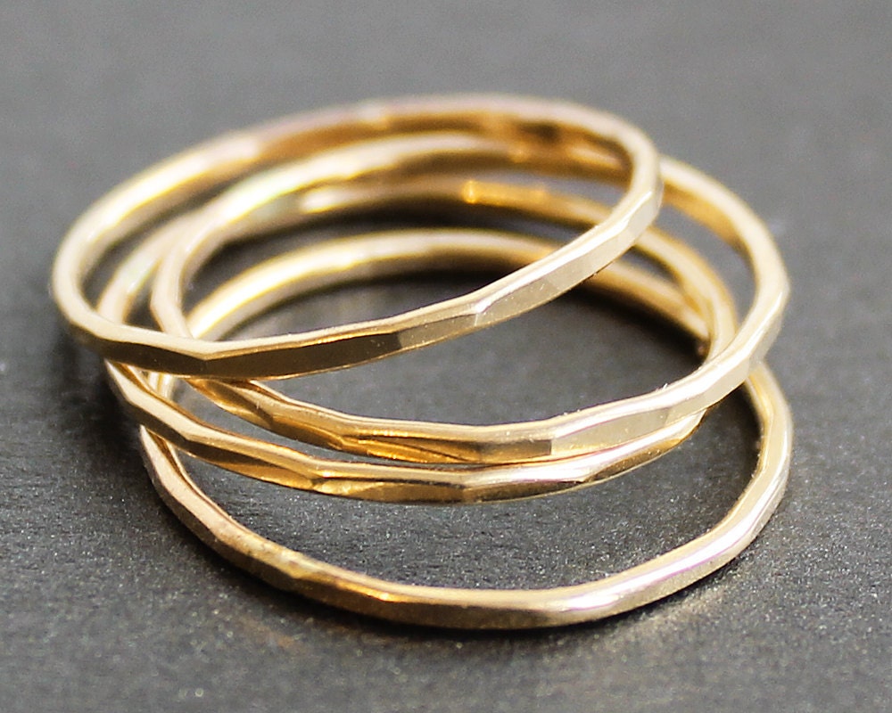Set of 4 Faceted 14K Gold Filled Rings