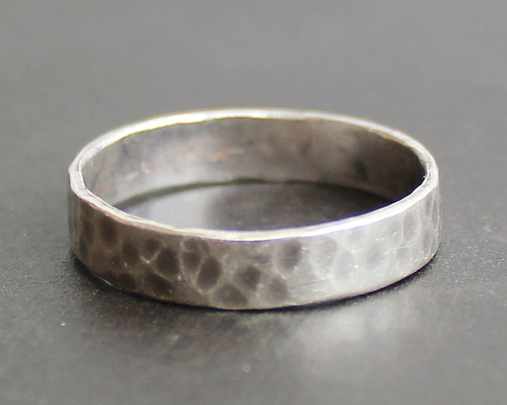 Hammered Sterling Silver Ring - 4mm Wide Band - Unisex