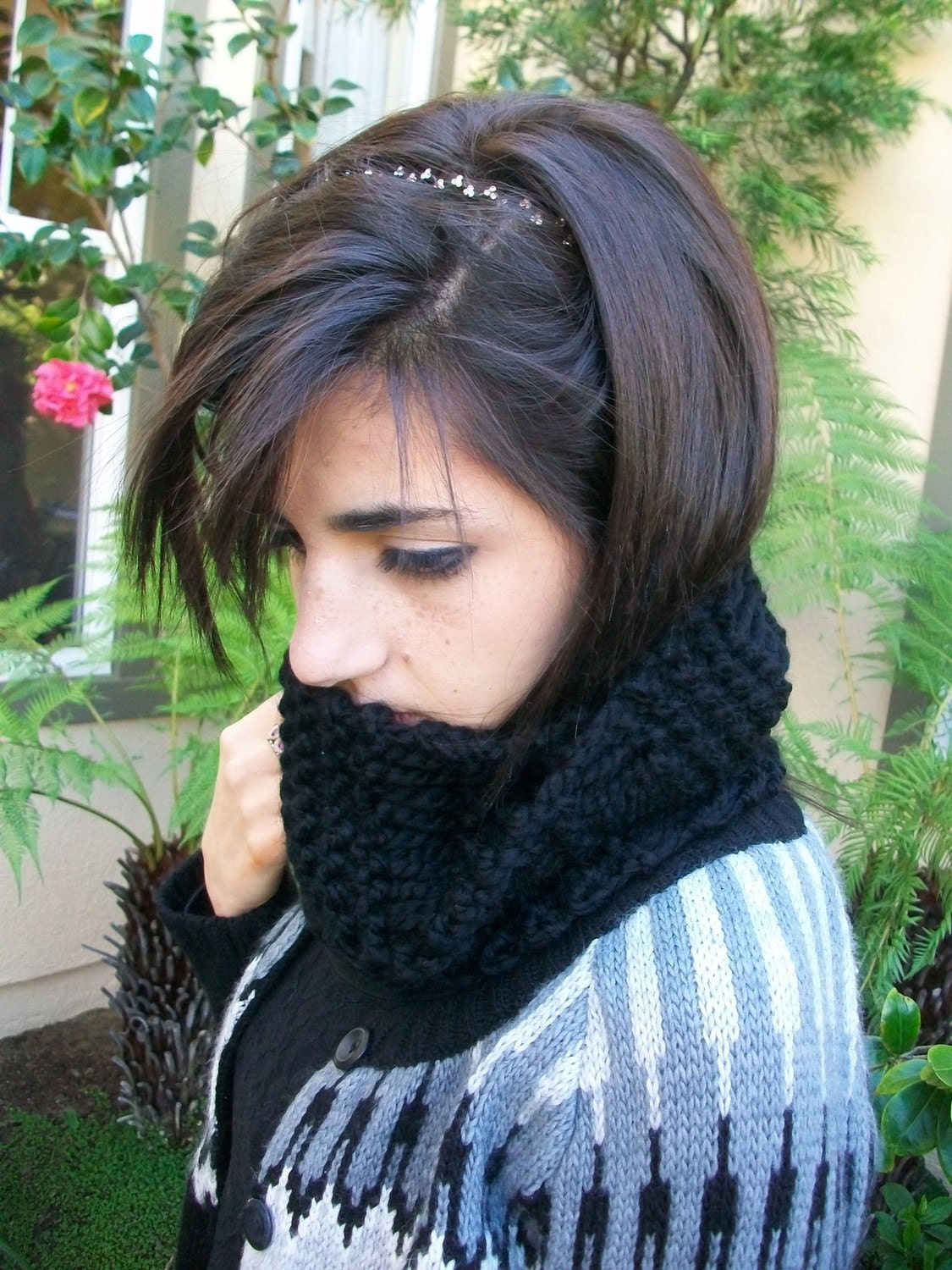 Midnight Black Super Thick Knitted Dropstitch Cowl