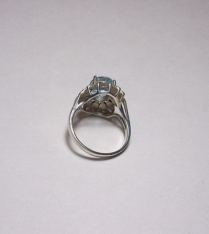 Vintage Artisan Genuine Blue Topaz and Marcasite Sterling Silver Ring