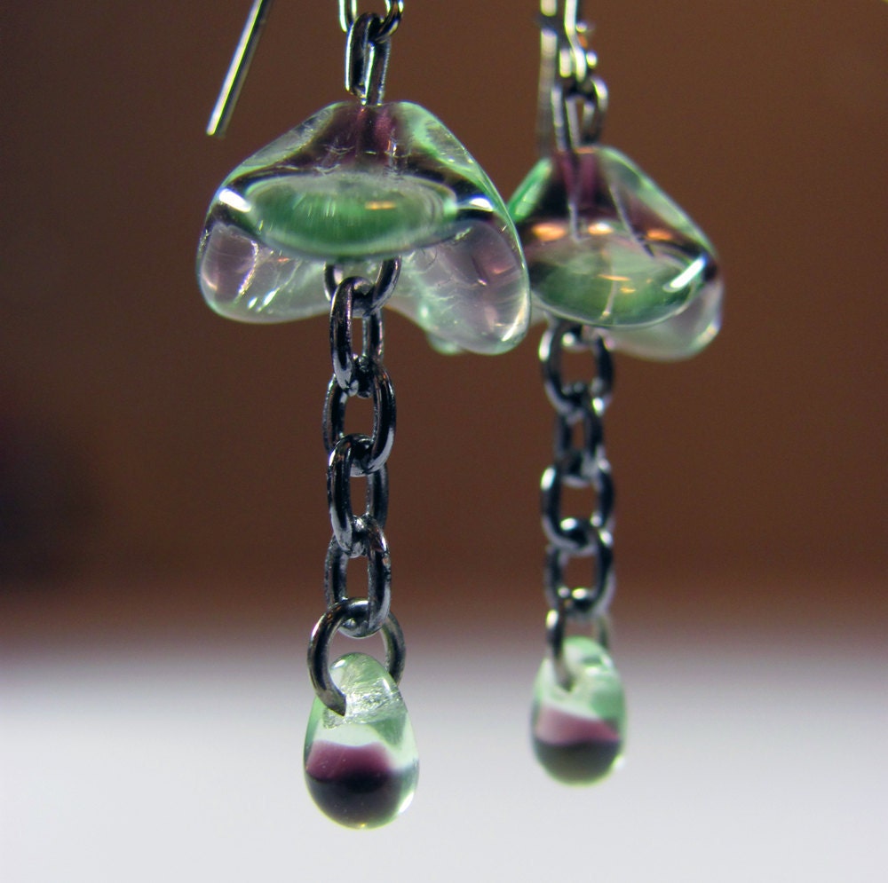 Jellyfish Chain Flower Earrings in Gunmetal
