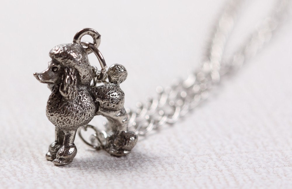 Poodle Dog Charm Necklace in Silver