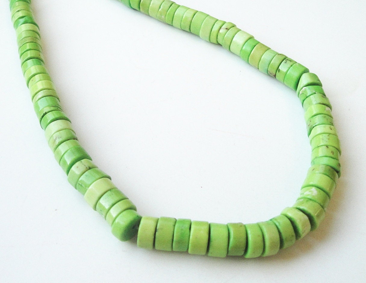 Lime Green Turquoise Howlite Coin Disc Beads / Whole Strand 16"