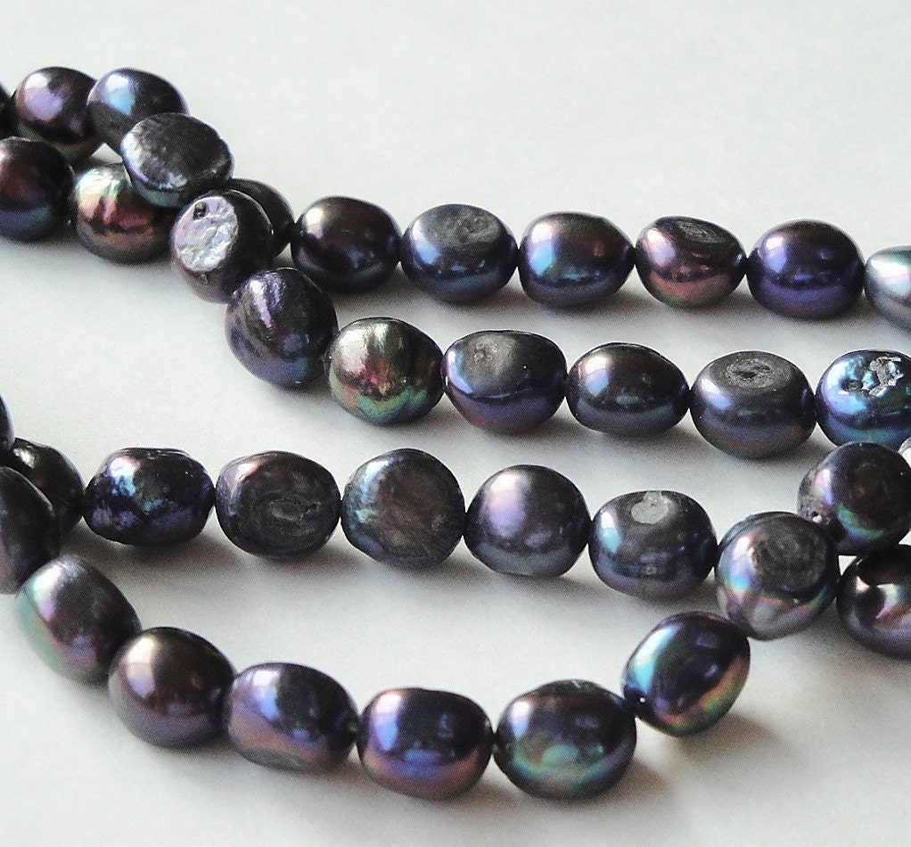 Peacock Freshwater Flat Sided Potato strand 17 Inch Strand 4mm-5mm /This Is Not A Necklace