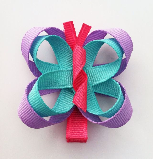 Hot Pink, Lavender, and Turquoise Butterfly Ribbon Sculpture Hair Clip - Girls Hair Accessories... Free Shipping Promo